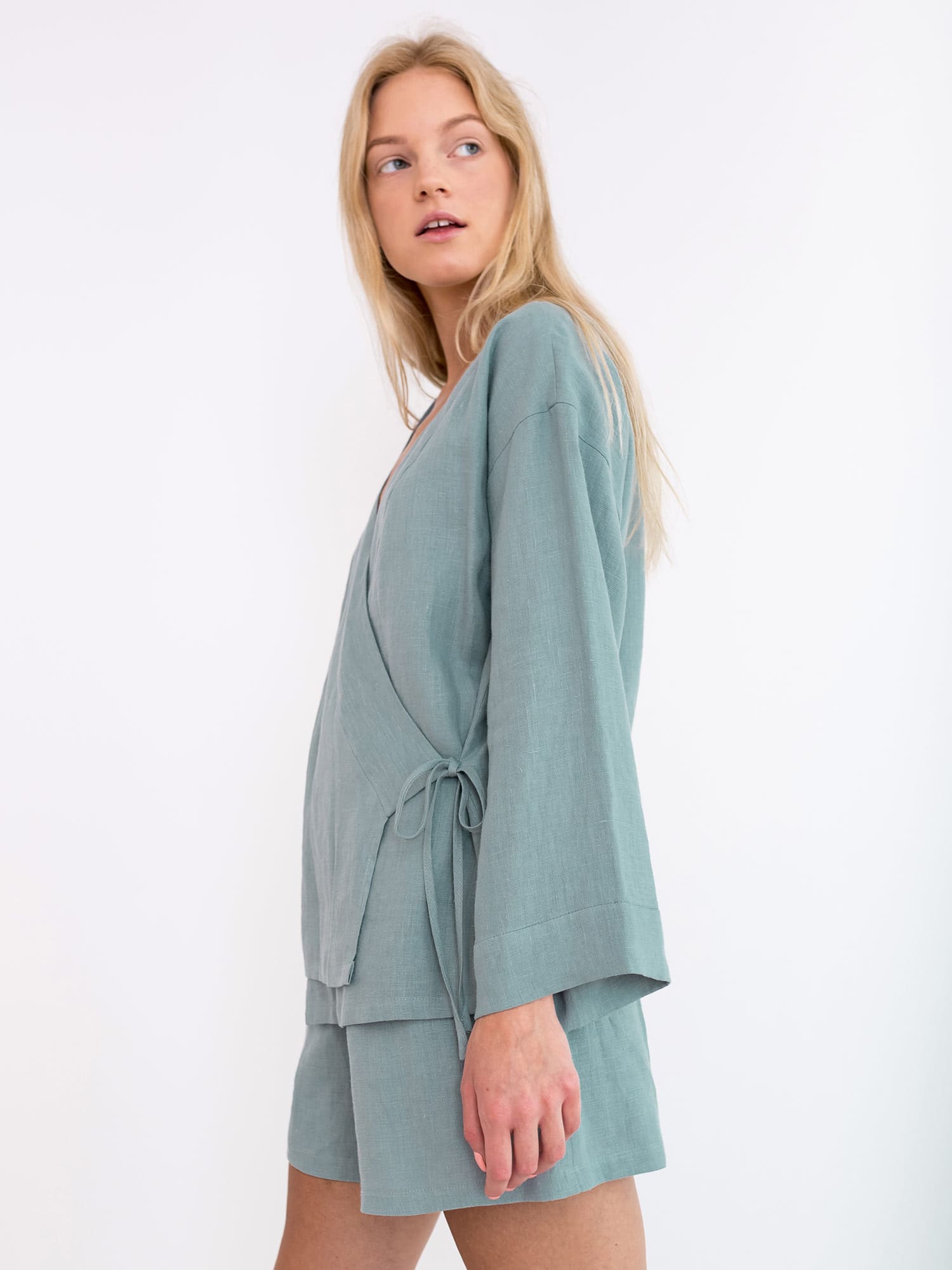 Linen Wrap Top and Shorts Set